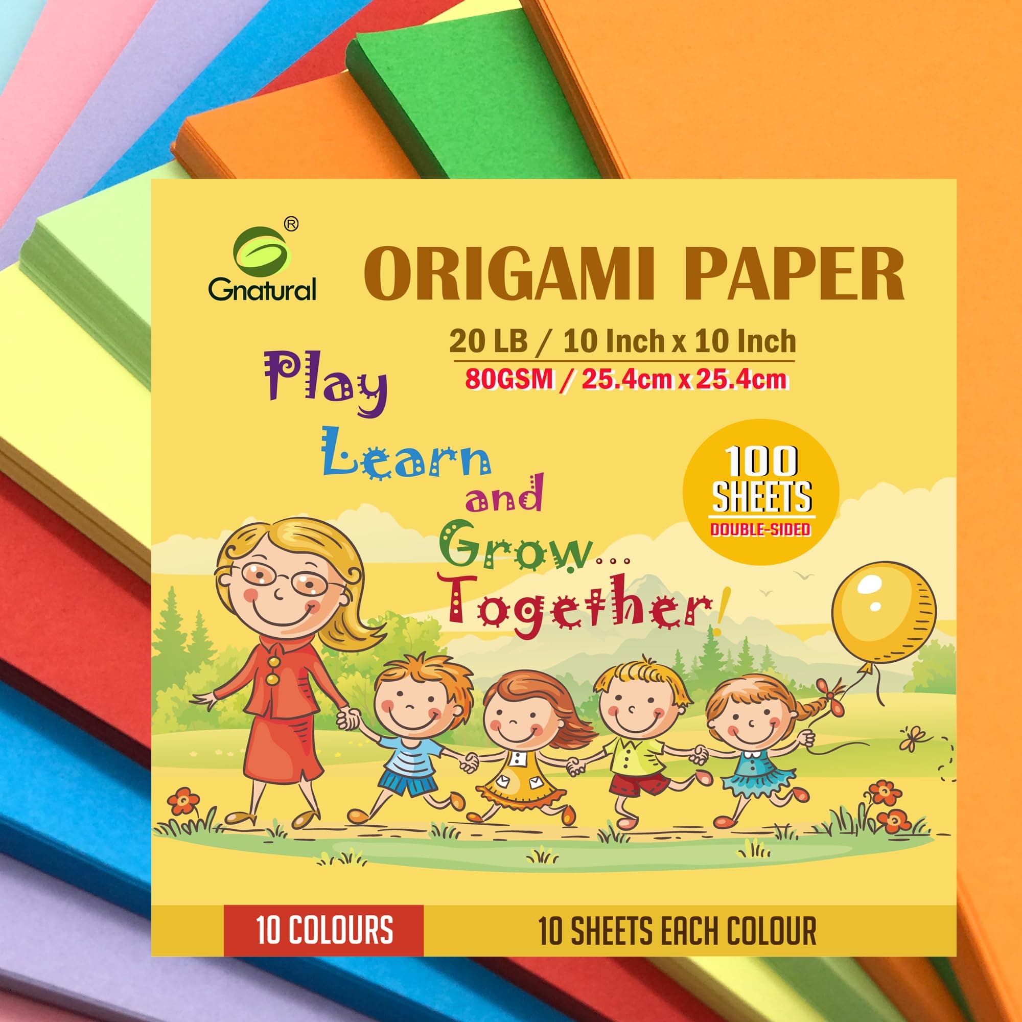 10 x 10 inch Large Origami Paper 20LB - 10 Colored 100 Sheets Double Sided Handmade Folding Paper Square Paper for Kids School DIY and Arts & Crafts