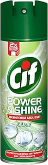 Unilever Cif Power & Shine Citrus Soap Scum & Daily Dirt Removal Mousse Bathroom Cleaner for Cleaning Plastic, Enamel, and Chrome Surfaces 500 ml