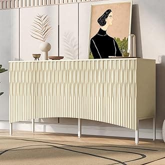 Merax Sideboard Buffet Cabinet with Storage, 4 Door Modern Cupboard w/Adjustable Shelves, Console Table for Kitchen, Dining/Living Room, Beige