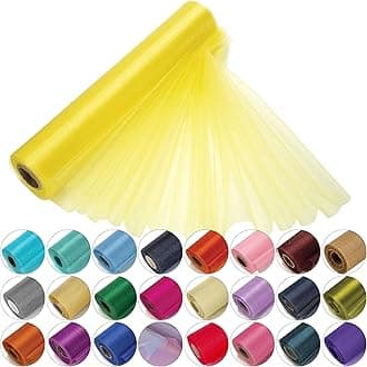 – Trimming Shop 29cm x 25m Roll of Organza Sheer Fabric - Elegant Decorative Cloth for Wedding Chair Bows, Table Runners, Party Favours - Crafting Supplies for Ribbons, Dress Accents,and Bags, Yellow