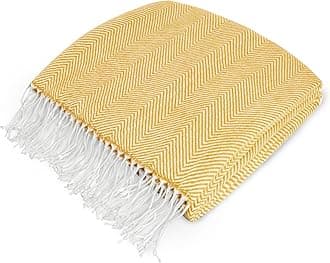 Yellow Herringbone Throw for Couch, Decorative Outdoor Accent Blanket, Faux Cashmere, Lightweight, 50x60