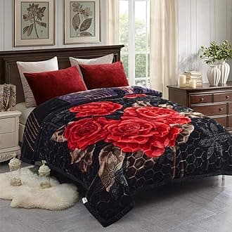 Heavy Korean Style Faux Mink Fleece Blanket, 10.5 Pounds, 87" x 94", 2 Ply, Plush Soft, Thick, Warm Raschel Fleece Blanket King Size for Fall Winter, A&B Printed, Black Floral