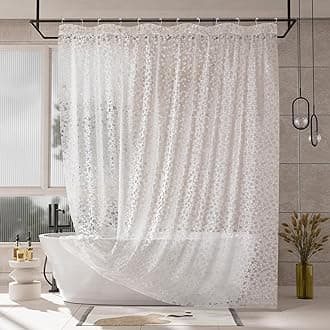 AmazerBath Heavy Duty Shower Curtain Liner, 100% EVA Clear Shower Curtain and Liner 2-in-1, 72x72 Luxury Plastic Weighted Bathroom Cobble Shower Liner, 12 Rustproof Grommets & 3 Heavyweight Stones