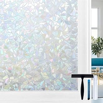 Volcanics Rainbow Window Privacy Film, Decorative Stained Glass Window Film, Static Window Clings, Heat Control Window Tinting Film Window Stickers, Grayish Silver, 35.4 x 78.7 inches