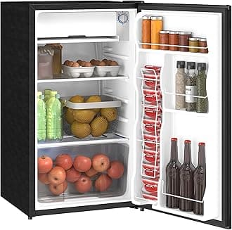 3.2 Cu.Ft Mini Fridge with Freezer, Single Door Compact Refrigerator with Adjustable Thermostat, Shelf and Reversible Door for Bedroom, Dorm, Home Office, Energy Efficient, Black