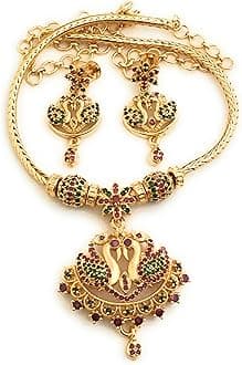 SasitrendsOne Gram Gold Plated Traditional Peacock Designer Short Jewellery Set with Earrings for Women and Girls
