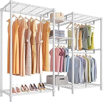 VIPEK Classic V6 Wire Garment Rack 5 Tiers Heavy Duty Clothes Rack for Hanging Clothes, Wardrobe Racks Compact Large Metal Clothing Racks Freestanding Closet Storage Racks, Max Load 850LBS, White
