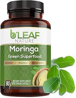Moringa Capsules Organic 1000mg — Pure Moringa Oleifera Leaf Powder Capsules for Energy & Immune Support | Non-GMO Gluten Free Vegan Superfood | 90 Veggie Capsules
