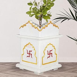 Marble Mini Tulsi Pot | Tulsi Planter | Gardening Tulsi Planter | White Marble - 10x7x7 inch, Approx. [HxLxW]