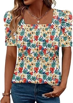 CRAZY GRID Womens Trendy Summer Tops Puff Sleeve Loose Fit Shirts Dressy Casual Blouses