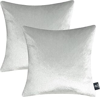 Phantoscope Pack of 2 Velvet Decorative Throw Pillow Covers Soft Solid Square Cushion Case for Couch Shiny Silver 18 x 18 inches 45 x 45 cm