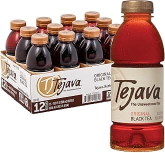 Tejava Original Unsweetened Black Iced Tea, 12 Pack, 16.9oz PET Bottles, Non-GMO, Kosher, No Sugar or Sweeteners, No calories, No Preservatives, Brewed in Small Batches