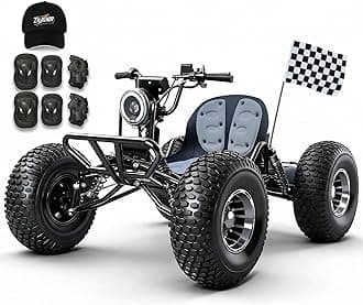 Zyliathor Electric Off-Road Go Kart, 12-Mile, Brushless Peak 4000W, Up to 31MPH, 3 Speed + Reverse + Limiter, Shaft Drive Diff, AT19x7-8 Tires, Family Backyard Trails, Beach/Sand (1500W 8" Shaft)