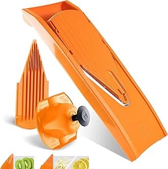 Mandoline Slicer V1 (Basis Set) • V-Slicer with 2 Inserts & Fruit Holder • Adjustable Kitchen Slicer for Vegetables & Fruits • Vegetable Cutter • 3 Thickness Settings • Color: Orange