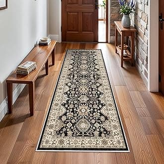 Washable Hallway Runner Rug 2x6: Non Slip Runner Rugs with Rubber Backing Soft Kitchen Rug Farmhouse Distressed Carpet Runner for Living Room Bedroom Bathroom (Black/Green, 2X6)