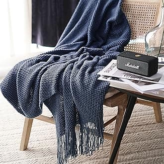 LOMAO Knitted Throw Blanket with Tassels Bubble Textured Lightweight Throws for Couch Cover Home Decor (Navy, 60x80)