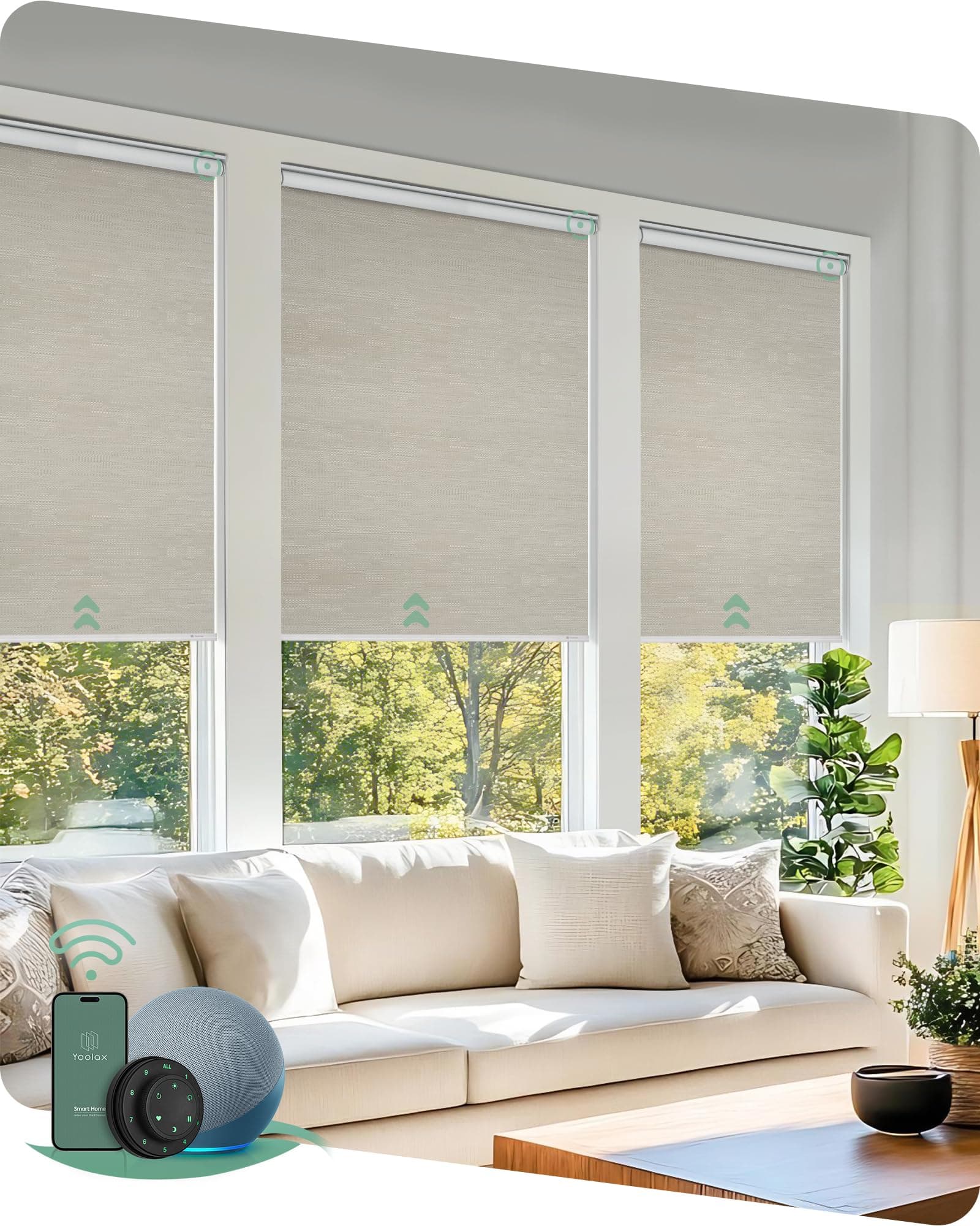 Yoolax Motorized Blinds with Remote, Blackout Smart Blinds for Windows Motorized Roller Shades, Automatic Window Shades Work with Alexa for Bedroom Living Room, Custom Size (Jacquard Coffee)