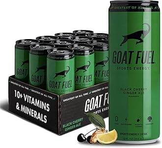 G.O.A.T. Fuel Energy Drink, Co-Founded by Jerry Rice, Natural Caffeine, Electrolytes, BCAAs, Cordyceps & Antioxidants, Light Carbonation Pre Workout, 12 Pack, 12 FL Oz, Black Cherry Ginger Ale