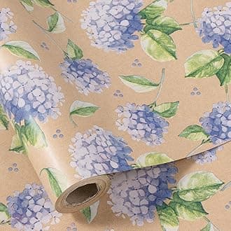 30" X 32.8' Hydrangea Wrapping Paper Large Kraft Paper Roll, Jumbo Roll, Purple Floral Kraft Gift Wrap for Women, Girl, Spring, Wedding and Mother's Day Celebration, 82 sq. ft