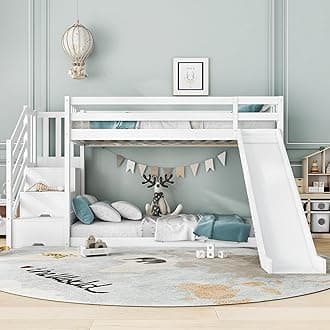ModernLuxe Children's Bed Frame 3FT, Bunk Bed for Kids with Ladder, Kids Bunk Bed Frame with Slide & Steps