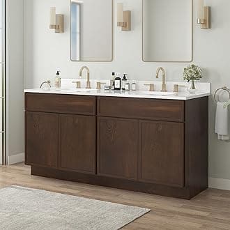 Vanity Art 66 Inch Bathroom Vanity Base Cabinet Double Sink Top (Without Sink), Soft Closing Door, Storage Unassembled Cabinet, Brown, 2ea 33 Inch Cabinet Combo