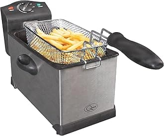 Quest 3 Litre Deep Fat Fryer, Stainless Steel Fryer for Chicken, Chips & More, Serves 2-4, Lid Cover with Window, Dishwasher Safe Removable Oil Container, 2000W (35140)