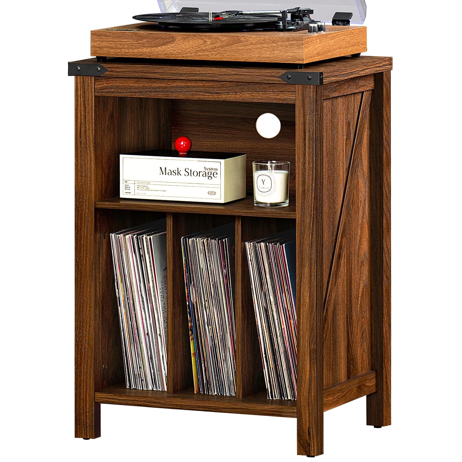 Record Player Stand with Vinyl Record Storage,Rustic Brown Record Player Table Holds up to 160 Albums,Large Wood Turntable Stand Cabinet Dispaly Shelf for Living Room,Bedroom,Office