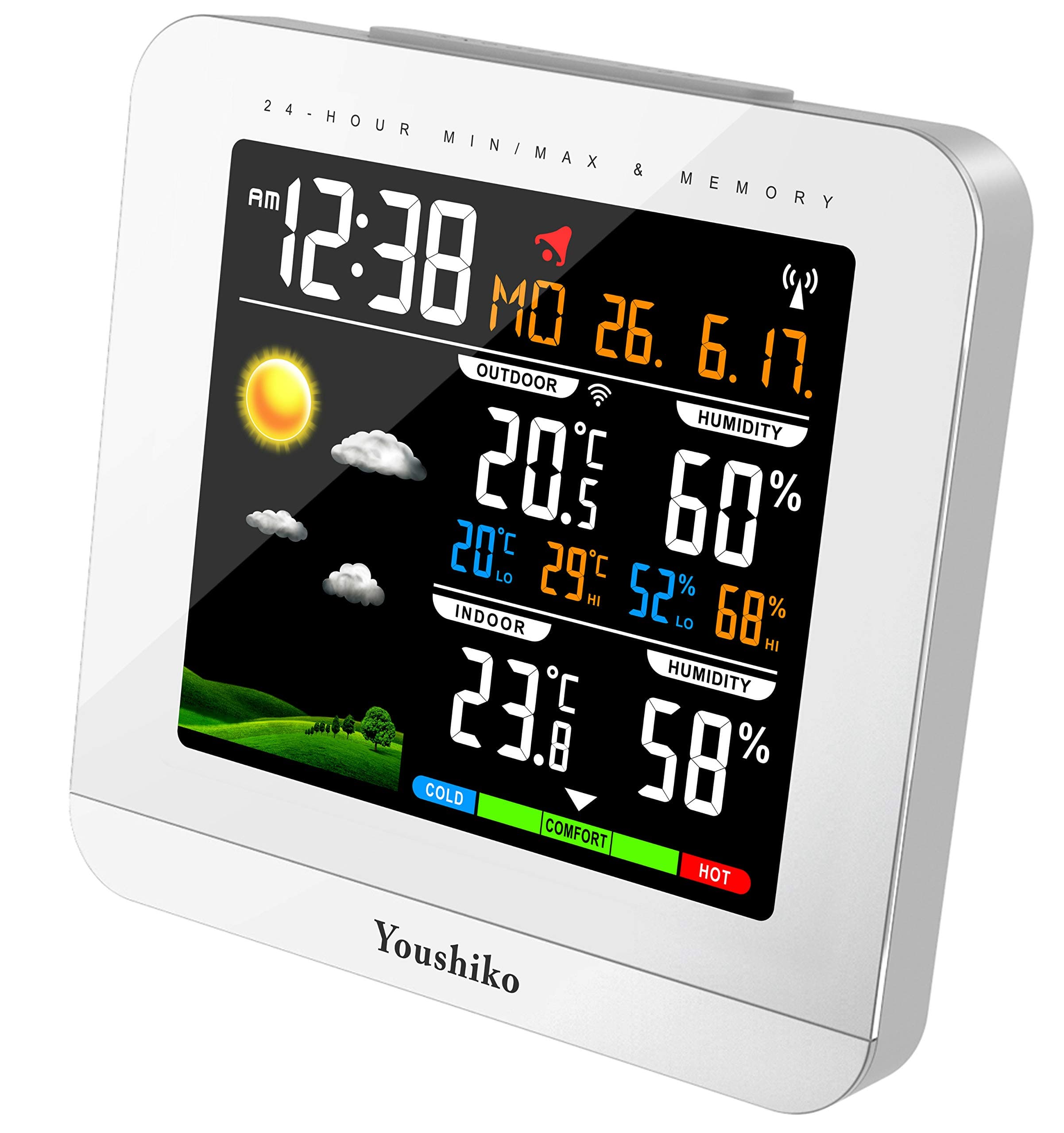 Wireless Colour Weather Station (Premium Quality/HD Display) Radio Controlled Clock (UK 2025 Version) Indoor Outdoor Temp Humidity Max Min with 24 Hour Auto Reset