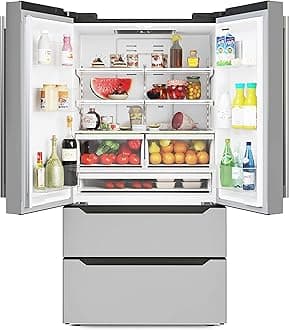 KoolMore Counter Depth French Door Refrigerator with Ice Maker, 4 Door Stainless-Steel Fridge - 22.5 Cu.Ft