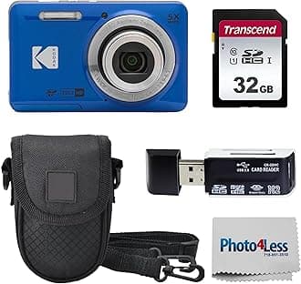 KODAKPIXPRO FZ55 16MP Digital Point & Shoot Camera, 5X Optical Zoom, 28mm Wide Angle, 1080P Full HD Video, Bundle with 32GB SD Card, Protective Case, and Hi-Speed Card Reader (Blue)