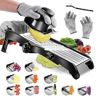 Masthome Mandoline Food Slicer, Adjustable Stainless Steel Vegetable Slicer for Cheese, Zucchini, Carrots, Fruits, Vegetable Chopper with Cleaning Brush and Gloves