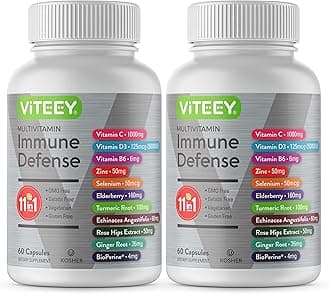 VITEEY 11 in 1 Immune Support Supplement - Immune Defense with Vitamin D3, B6, Echinacea, Turmeric, Rose-HIPS, Selenium, BioPerine, Ginger, Elderberry Vitamin C and Zinc - 120 Count