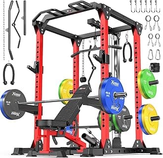 XGSW XINGESIWR Power Cage Multi-Function Power Rack with Cable Crossover System,1800 LBS Capacity Squat Rack with Weight Bench,for Home Gym