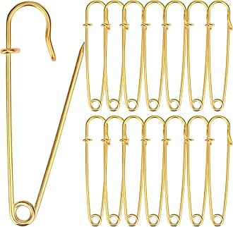 15 PCS 4 Inch Extra-Large Safety Pins - Heavy Duty Steel Pins for Blankets and Clothes - Gold