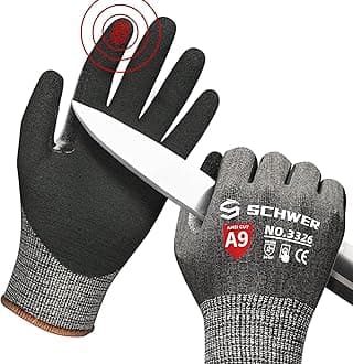 Schwer ProGuard Highest Level Cut Resistant Work Gloves PR3326 for Extreme Protection，ANSI A9 Cut Gloves with Reinforced Thumb, Non Slip, Breathable, Durable, Touch-screen, PFAS Free, Black 1 Pair（S）
