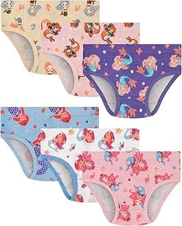 100% Cotton Girls Underwear Tagless Comfort Toddler Panties (6-Pack)
