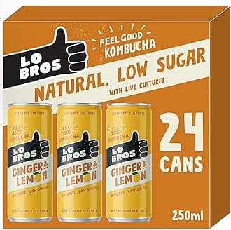 Kombucha - Ginger & Lemon - Sparkling Refreshing Drink with Natural Ingredients and Live Cultures, Supports Gut Health, Low Sugar, Vegan, Gluten Free- 24 x 250ml