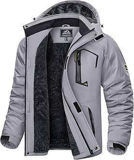 KEFITEVD Men's Waterproof Fleece Jackets Winter Warm Ski Raincoats Outdoor Thermal Coats with Detachable Hood