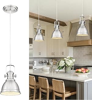 Pendant Lights Kitchen Island, Farmhouse Hanging Lights Fixtures with Metal Shade, Rustic Kitchen Pendant Lighting Over Island for Dining Room, Brushed Nickel, AD-2151-1P-SN