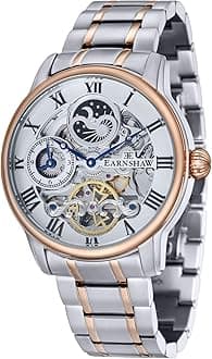 Thomas Earnshaw Mens 44mm Longitude Dual Time Automatic Skeleton Watch with 12 Hour Dual Time, Sun & Moon Display and Decorated Rotor ES-8006