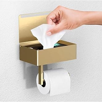 Day Moon™ Brushed Gold Toilet Paper Holder with Shelf, Wipe Holder for Bathroom Flushable Wipes Dispenser, Toilet Paper and Wipes Holder, Toilet Paper Holder with Storage