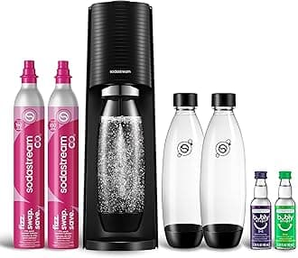 SodaStream - Terra Sparkling Water Maker | VALUE BUNDLE | CQC CO2 system | Includes 2x CO2 Cylinders, 3x 32 Fl Oz Dishwasher Safe Bottles, 2x Bubly Flavor Drops | Combine with Pepsi Flavors | Black