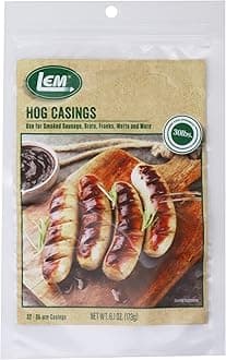LEM Products Pre-Tubed Natural Hog Casings, 32-35mm, Edible Sausage Casings, Stuffs Approximately 50 Pounds, Great for Sausage Links, Franks, Metts, and More, 9.6 Ounce Package