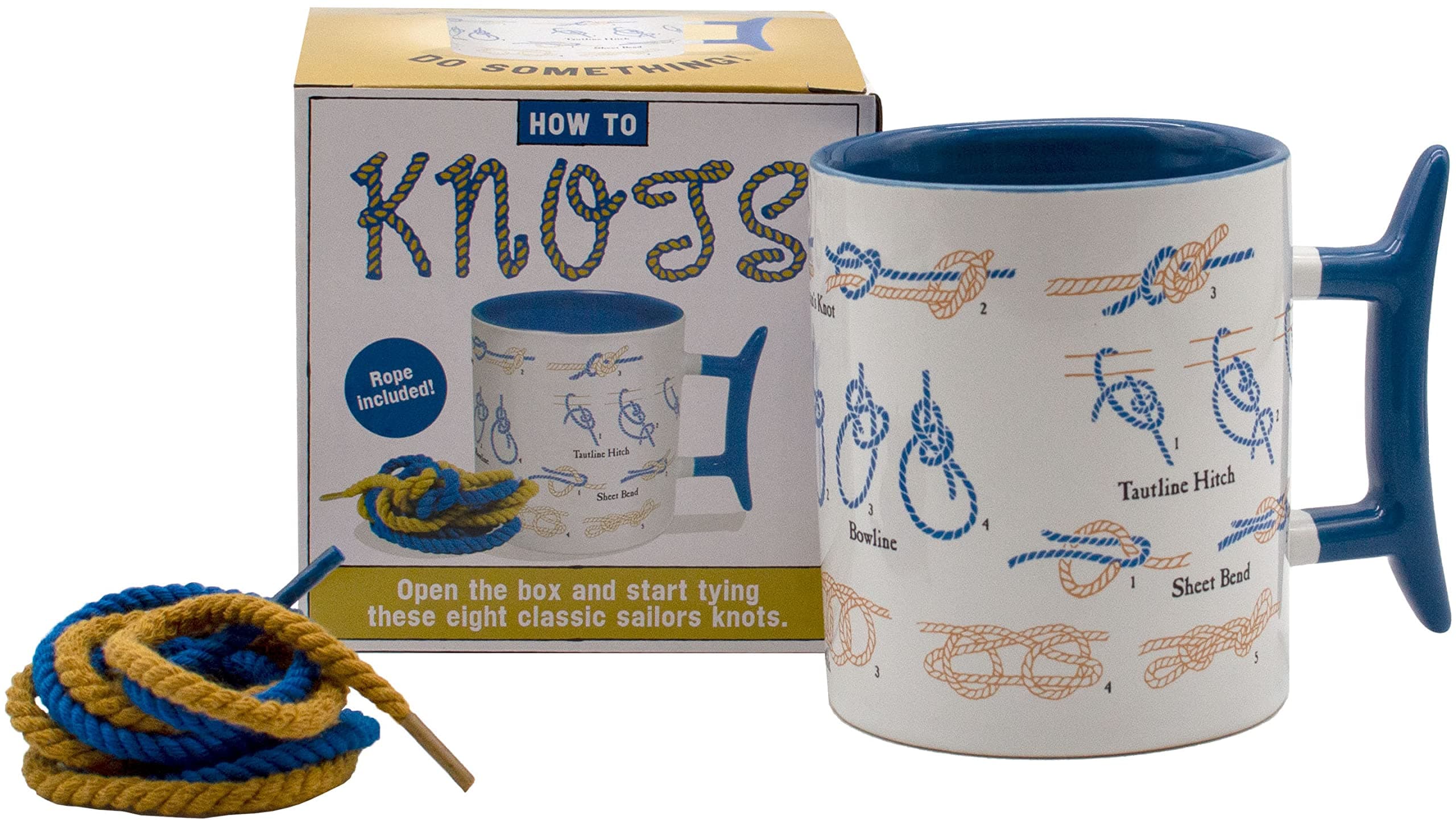 How To Tie Knots Mug - Learn to Make 8 Different Knots Over Coffee, Comes in a Gift Box, Rope Included, 12 oz