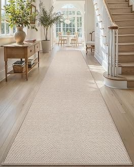 Color&Geometry Door Mat 2'4"x10' Runner Rug with Rubber Backing, Non Slip Washable Hallway Kitchen, Carpet Runners for Hallway Living Room Bedroom, Beige (Rolled-up NO Creases)