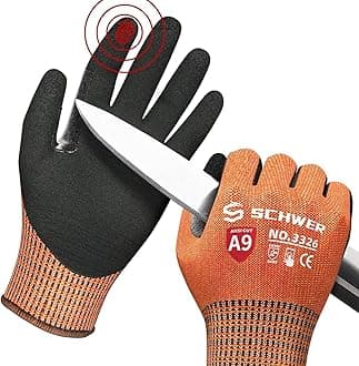 Schwer ProGuard Highest Level Cut Resistant Work Gloves PR3326 for Extreme Protection?ANSI A9 Cut Gloves with Reinforced Thumb, Non Slip, Breathable, Cooling, Durable, Touch-screen, Orange 1 Pair?L?
