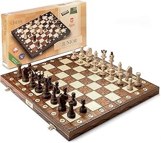Wegiel Handmade Junior European International Chess Set - 16 Inch Folding Wooden Board & Pieces, For Kids & Adults