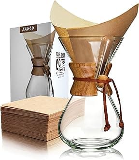 AGOGO Pour Over Coffee Maker Set Glass Coffee Maker with 50pcs Filter Paper -for Home, Office, Camping, Cafes - Easy Clean Coffee Dripper Set (Soft Towel&Brush Included) (8 Cup/28 oz)
