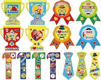 Qyeahkj 30pcs Father's Day Craft Kits for Kids, Fun DIY Paper Handmade Trophy Tie Craft for Daddys Day Girls Boys Home Classroom Indoor Game Activities Favors