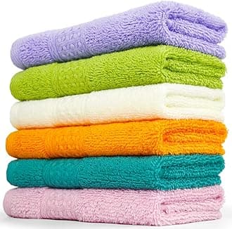 Cleanbear Cotton Wash Cloths Soft Washcloths with 6 Colors for Body and Face, 13 by 13 Inches Large Bathroom Washcloth Set Highly Absorbent Fade Resistant Face Cloths
